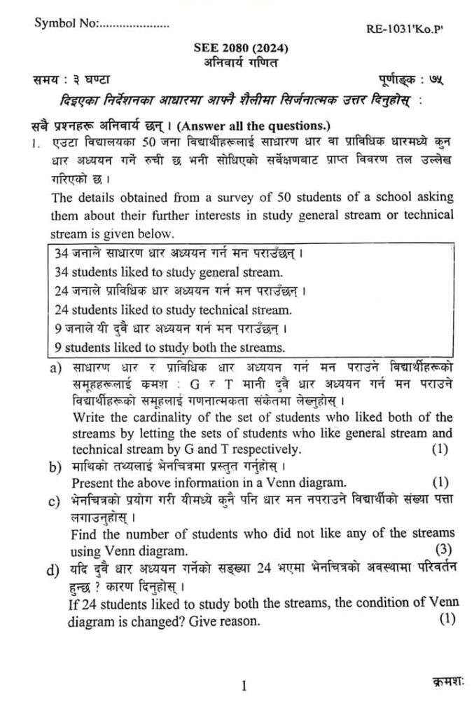 SEE Maths question paper 2080||Koshi Province